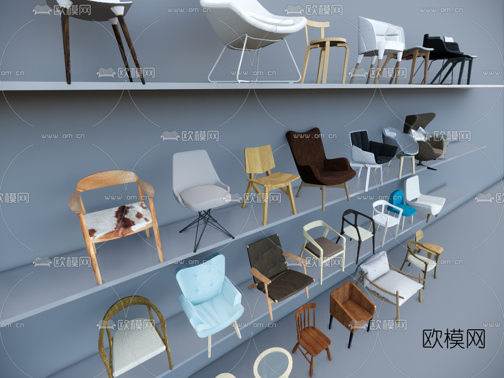 北欧单椅组合su模型下载（渲染图4）