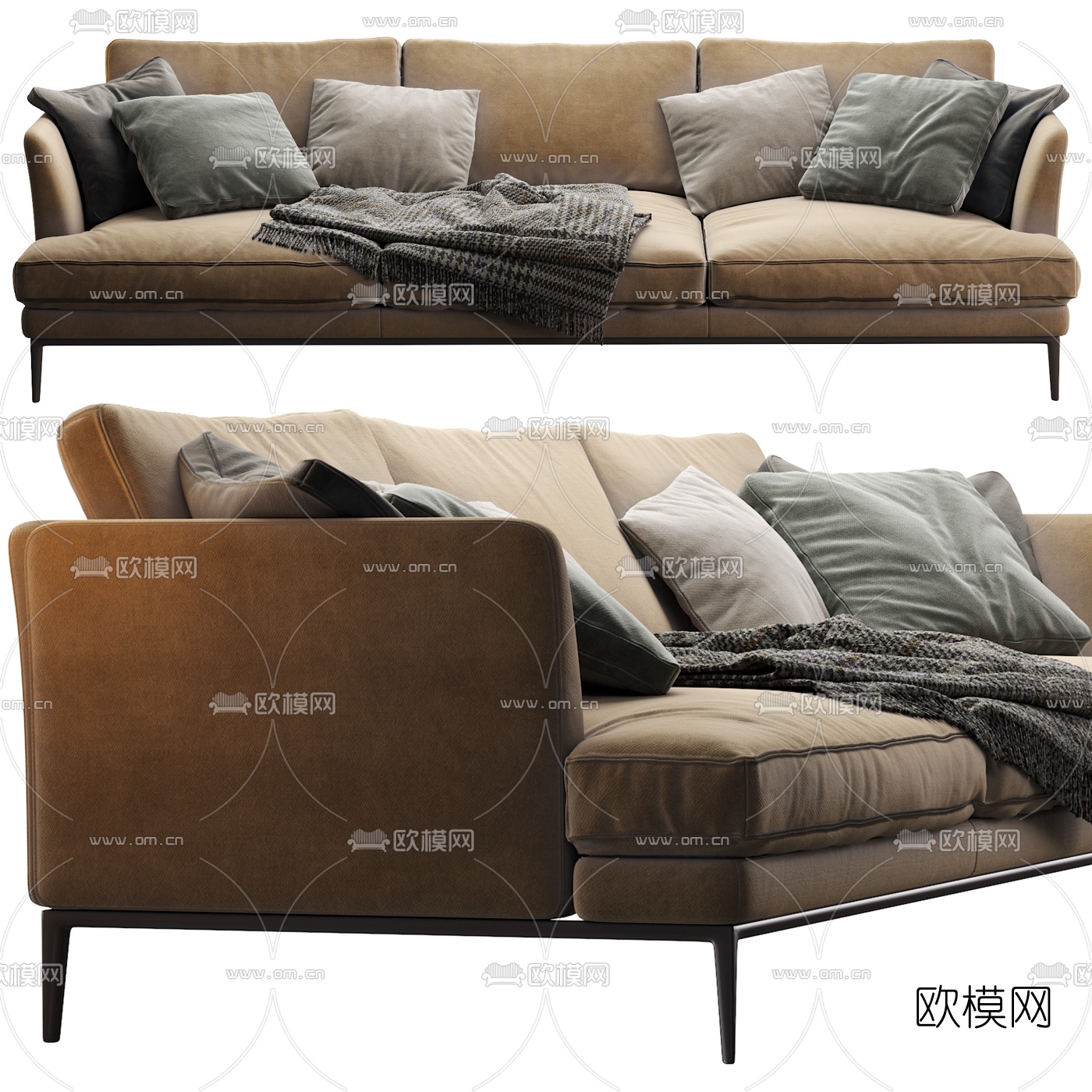 现代布艺多人沙发 三人沙发3d模型下载（渲染图3）