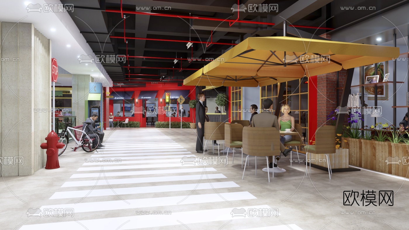 现代街景主题餐厅su模型下载（渲染图4）