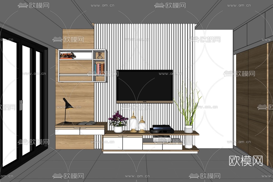 现代实木电视柜壁柜免费su模型下载_ID10304164_sketchup模型下载-欧模网