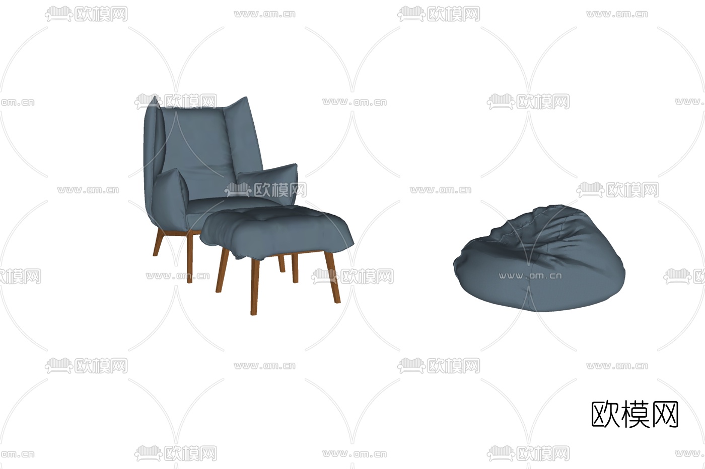 北欧布艺休闲椅免费su模型下载