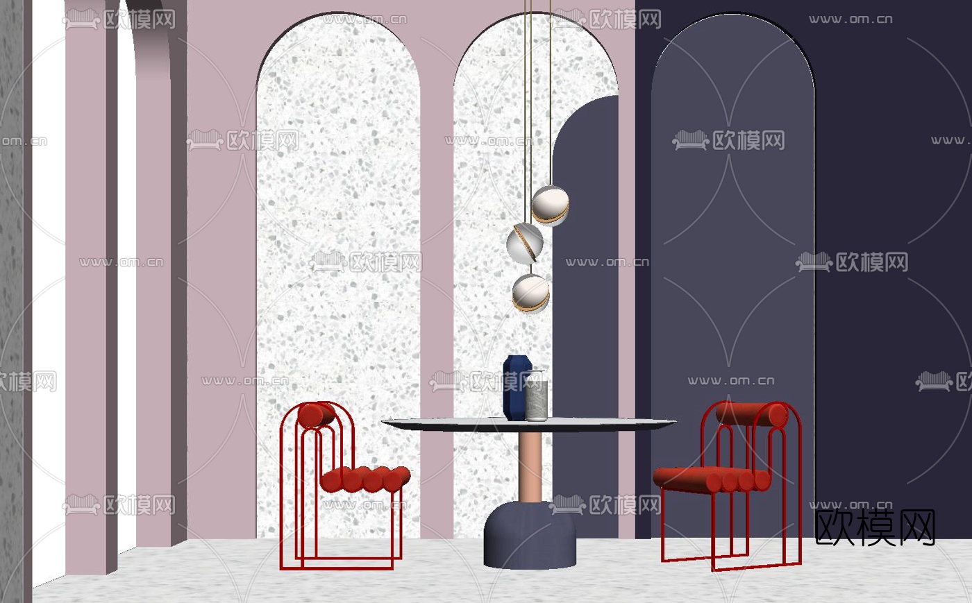 北欧圆形餐桌椅su模型下载