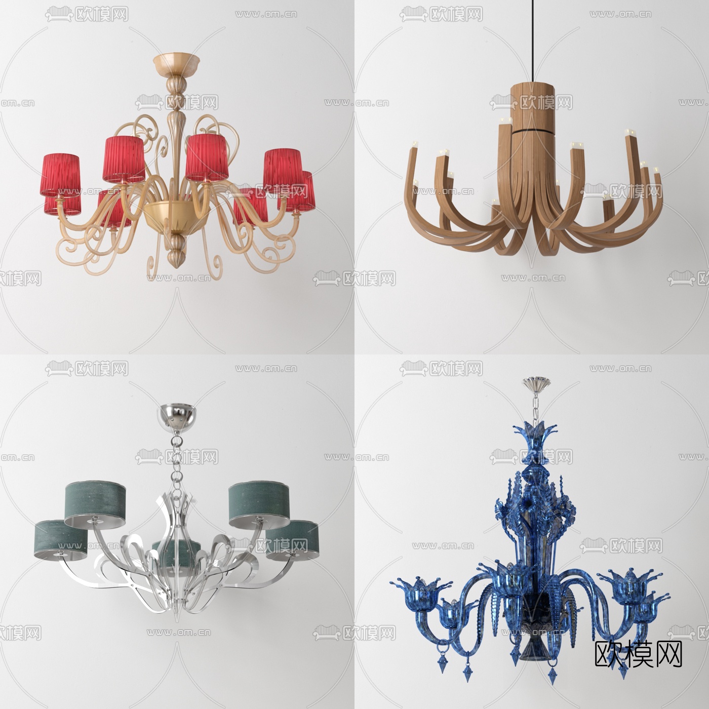 简欧金属多头吊灯3d模型下载
