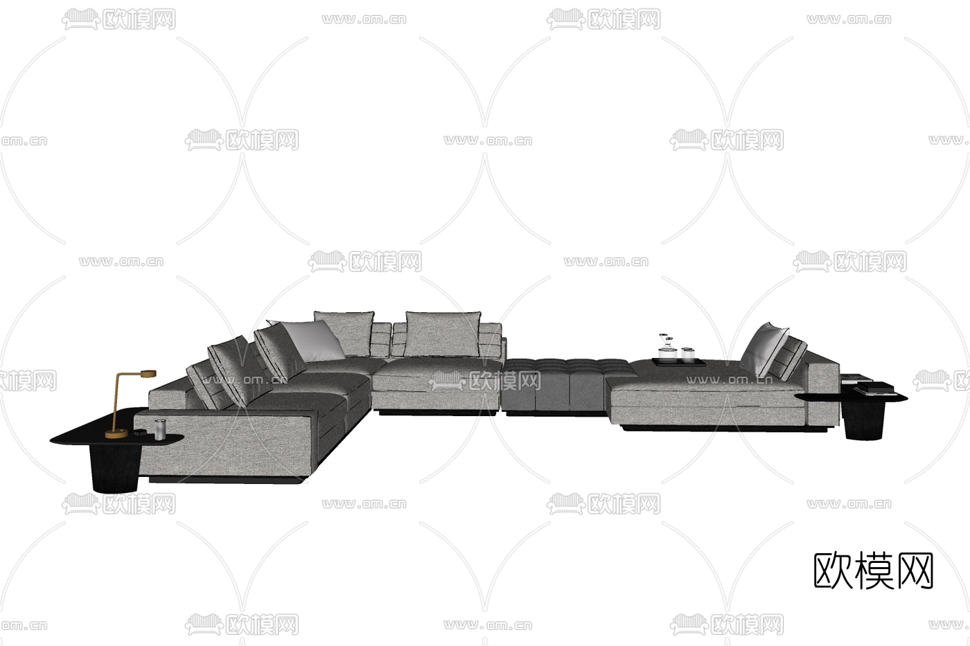 现代布艺办公沙发免费su模型下载