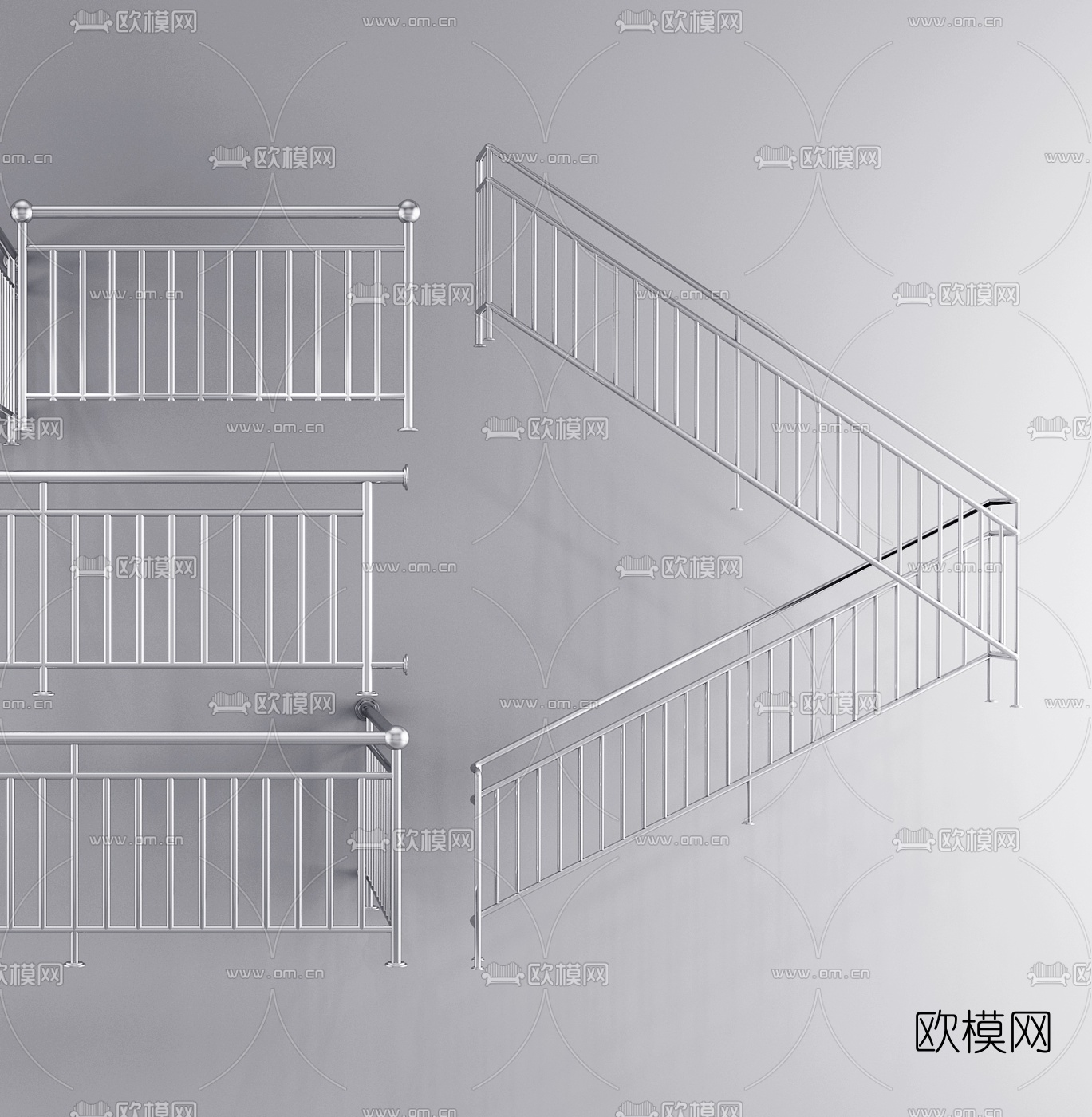 现代不锈钢护栏楼梯扶手免费3d模型