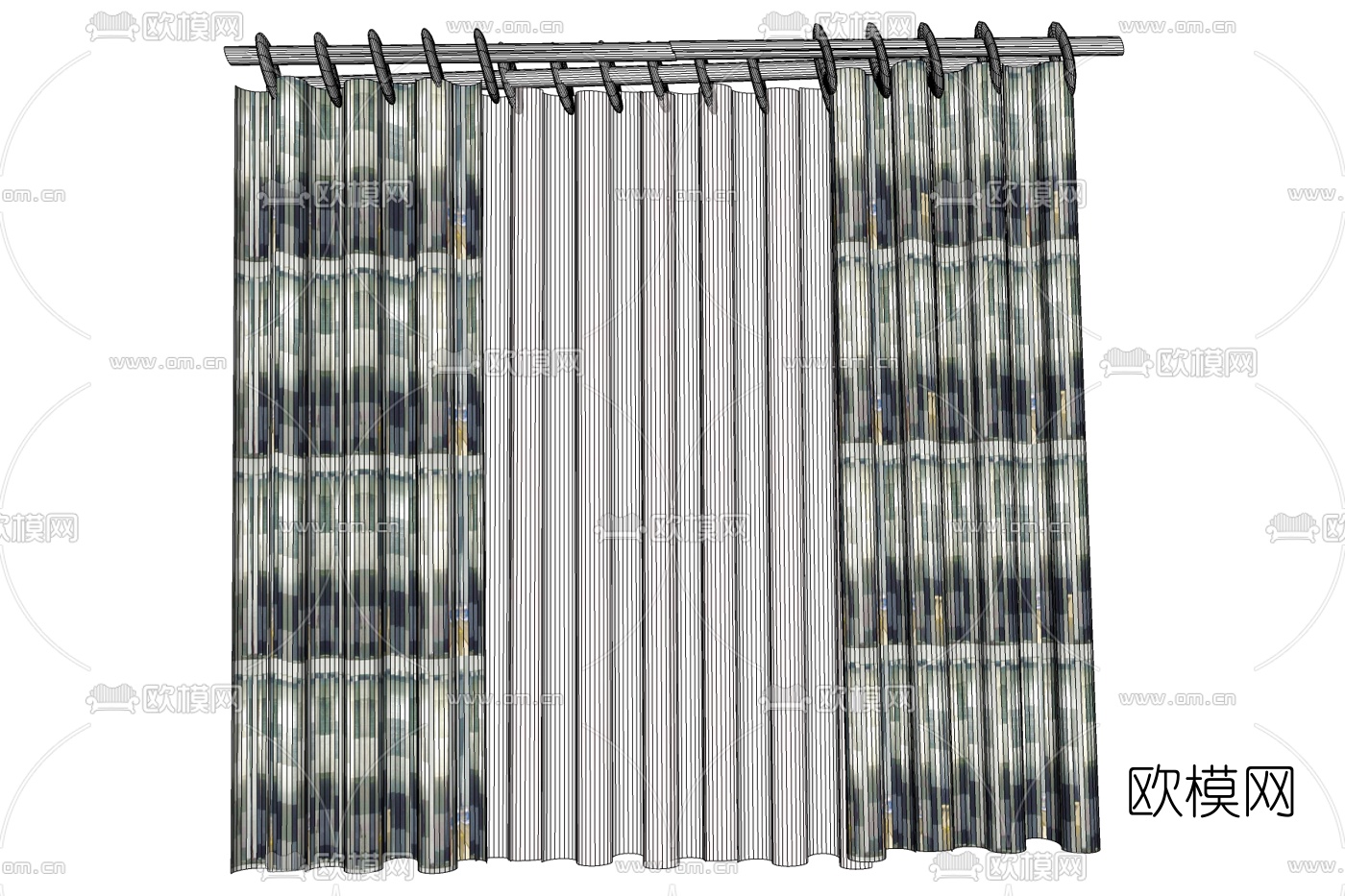 简欧窗帘免费su模型下载