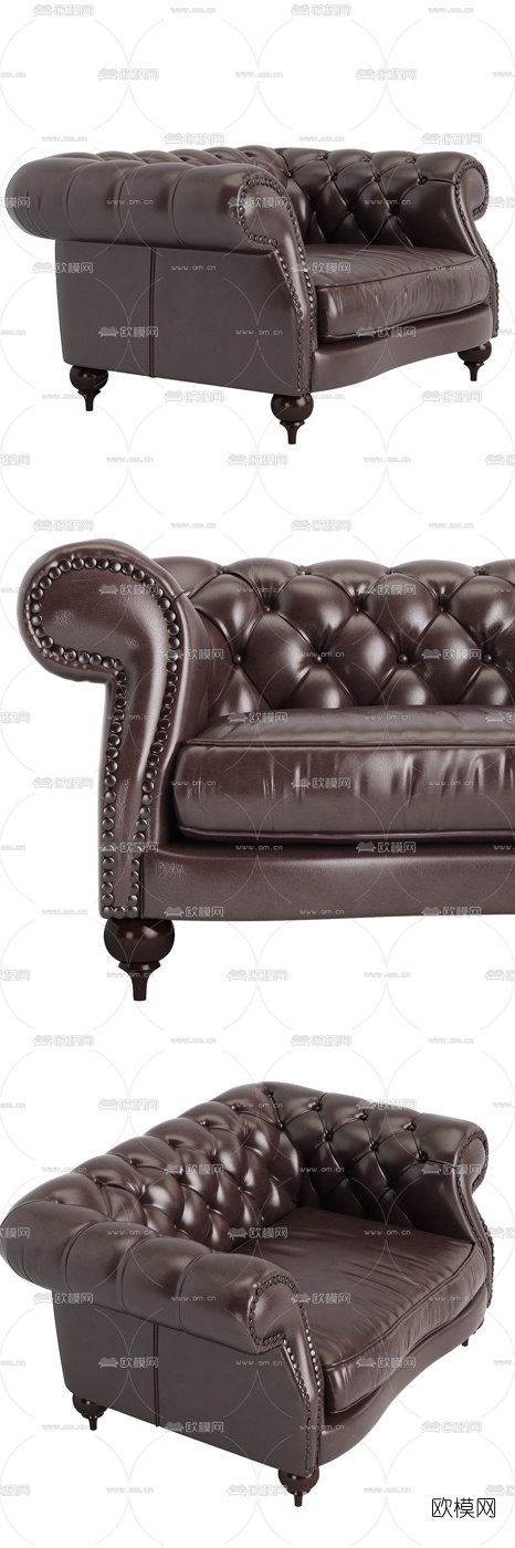 BAXTER 简欧皮革单人沙发3d模型下载（渲染图5）