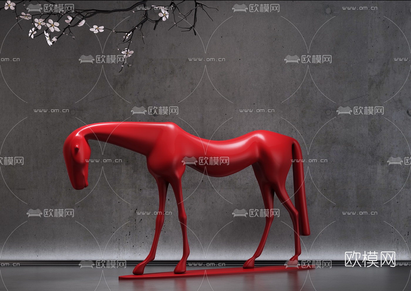 新中式抽象马雕塑3d模型下载