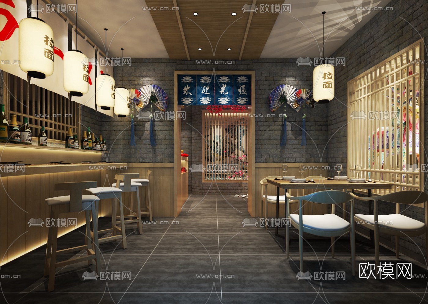 日式拉面馆免费3d模型下载（渲染图1）