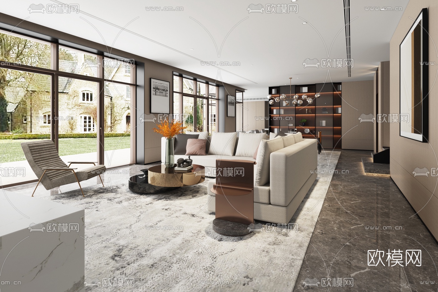 李益中设计 现代客厅餐厅3d模型下载（渲染图1）