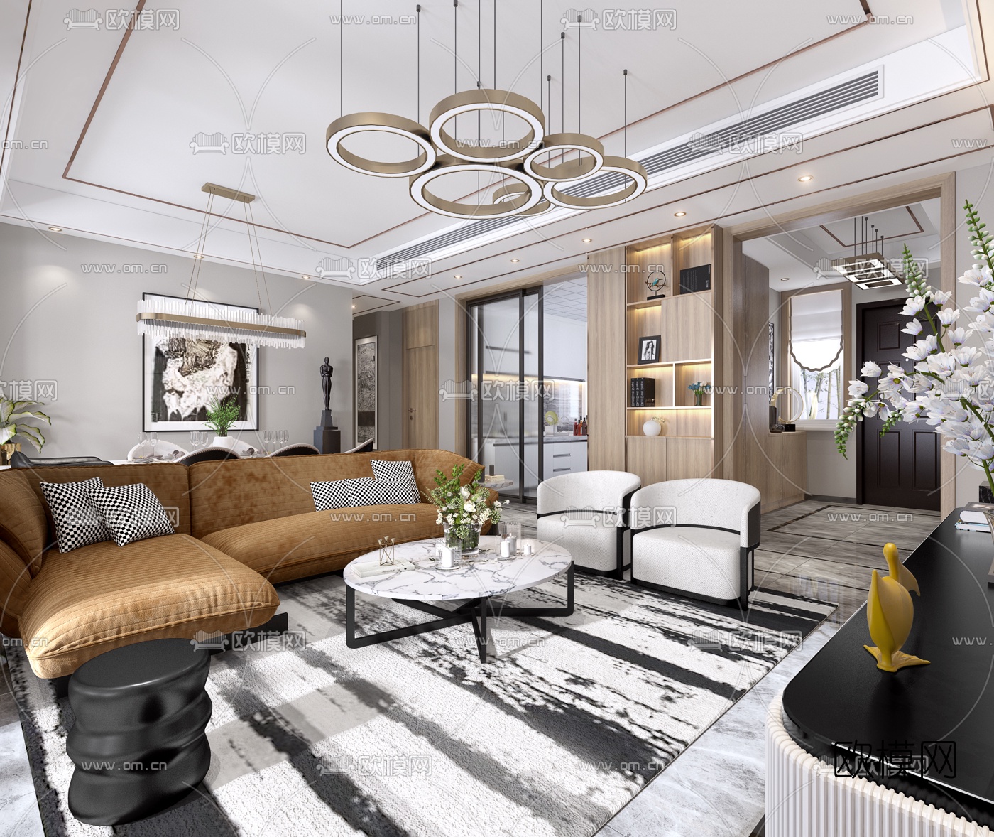 后现代客厅餐厅3d模型