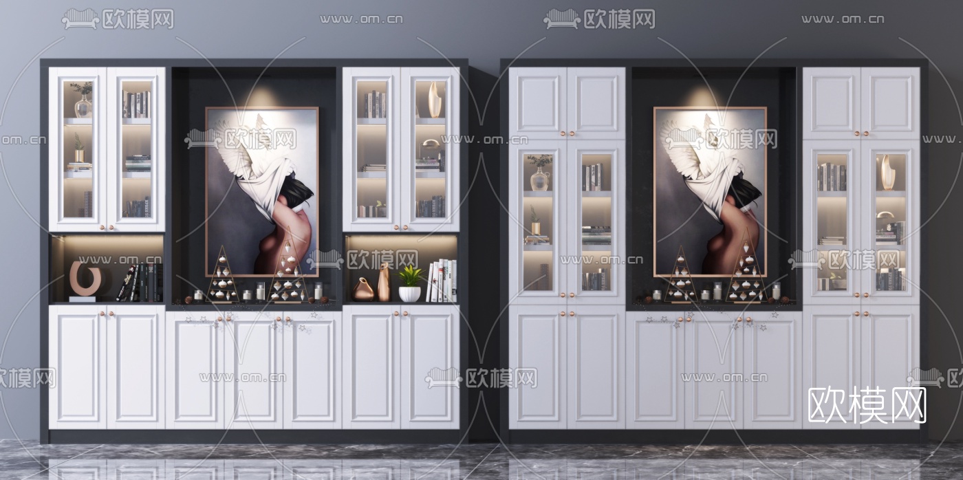 简欧组合型书柜装饰柜3d模型下载