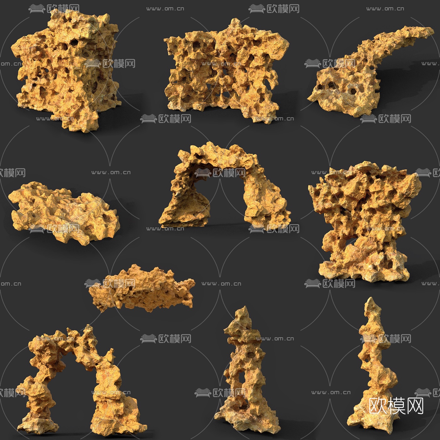 现代户处假山石头组合3d模型下载