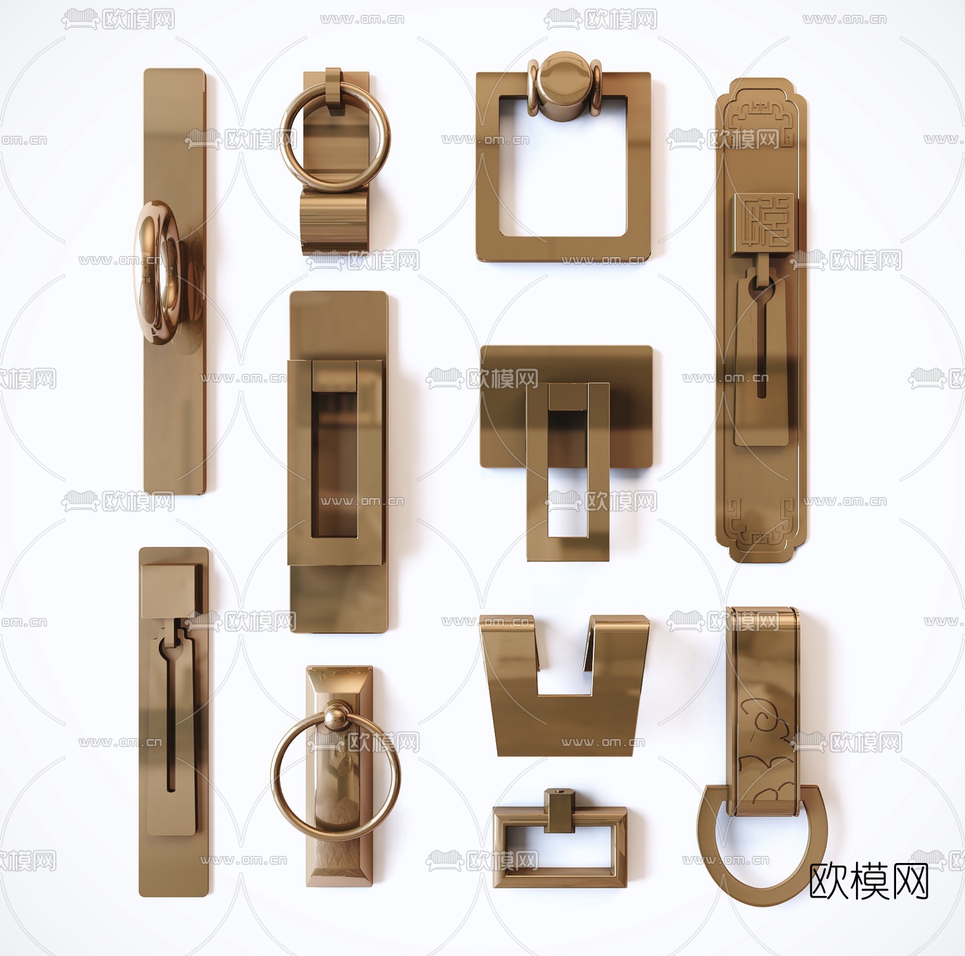 中式金属门拉手3d模型下载