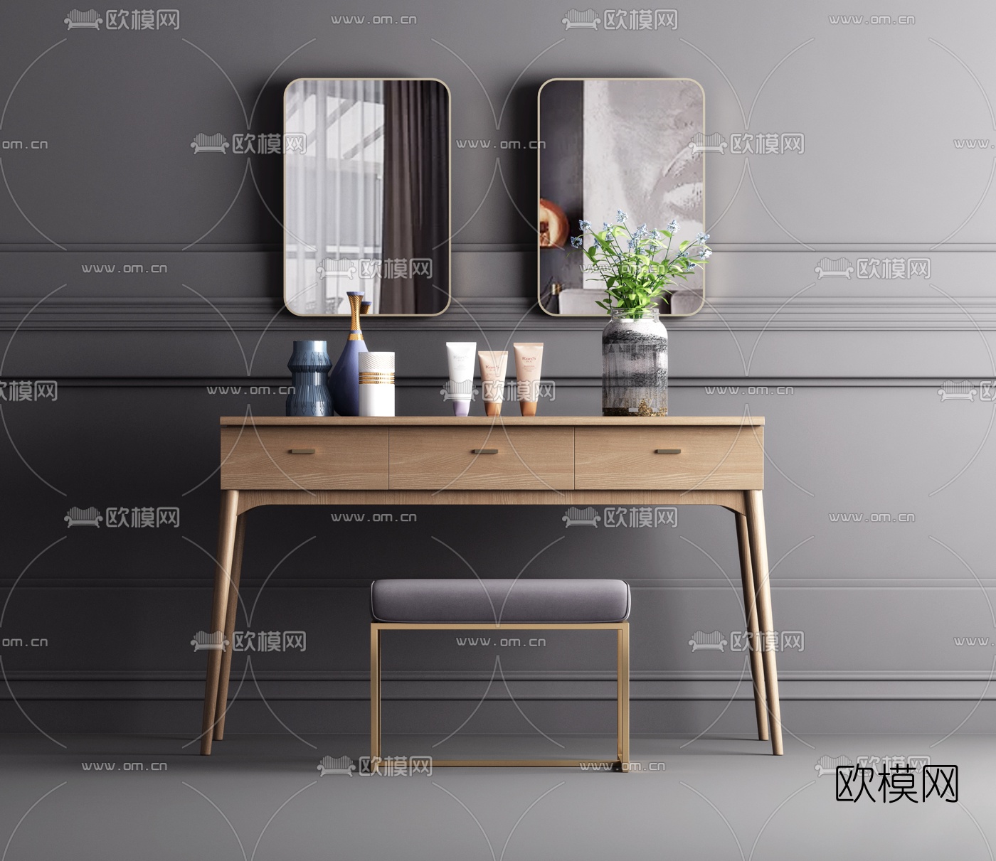 现代实木梳妆台3d模型