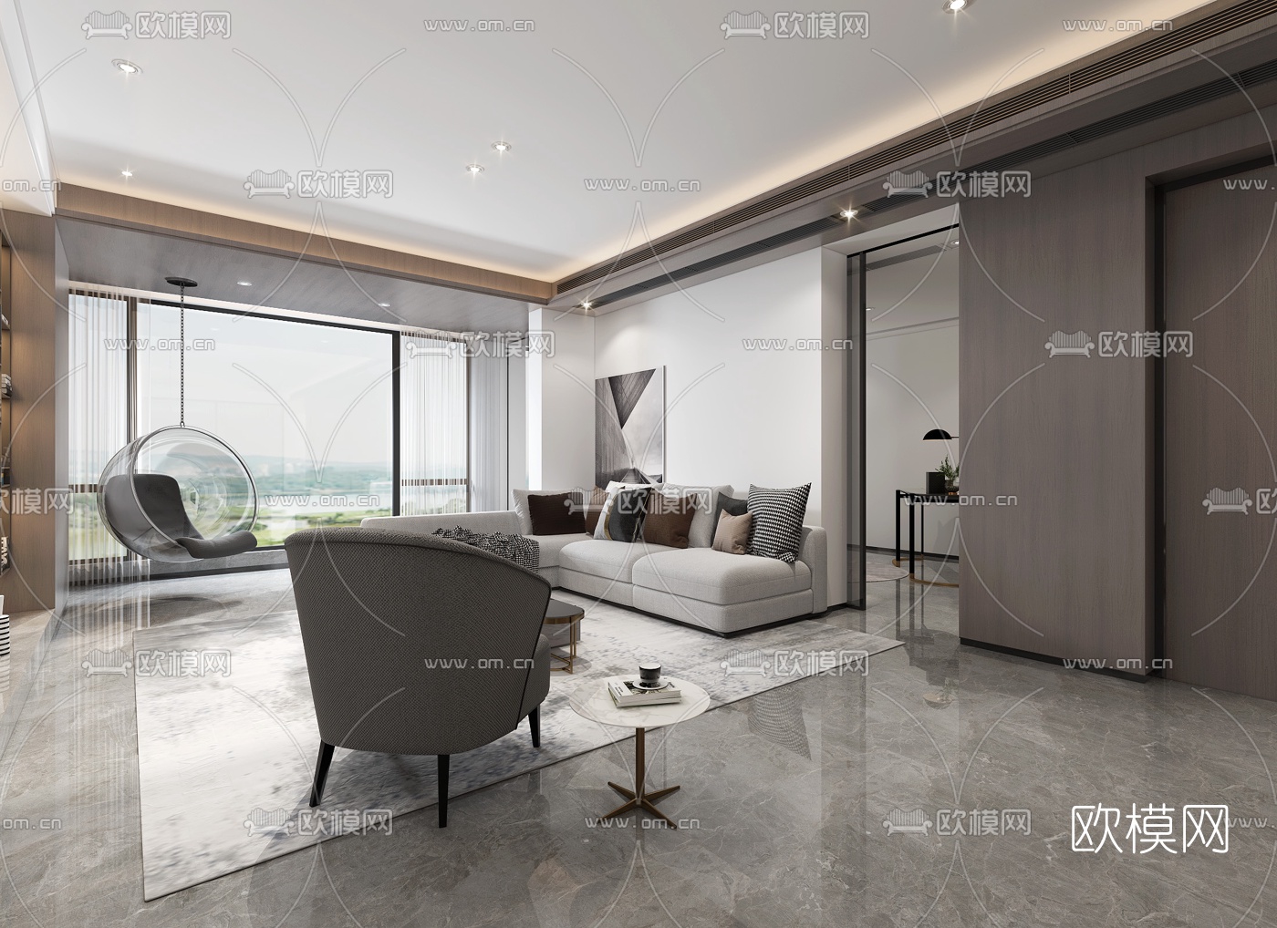 现代客厅餐厅书房3d模型