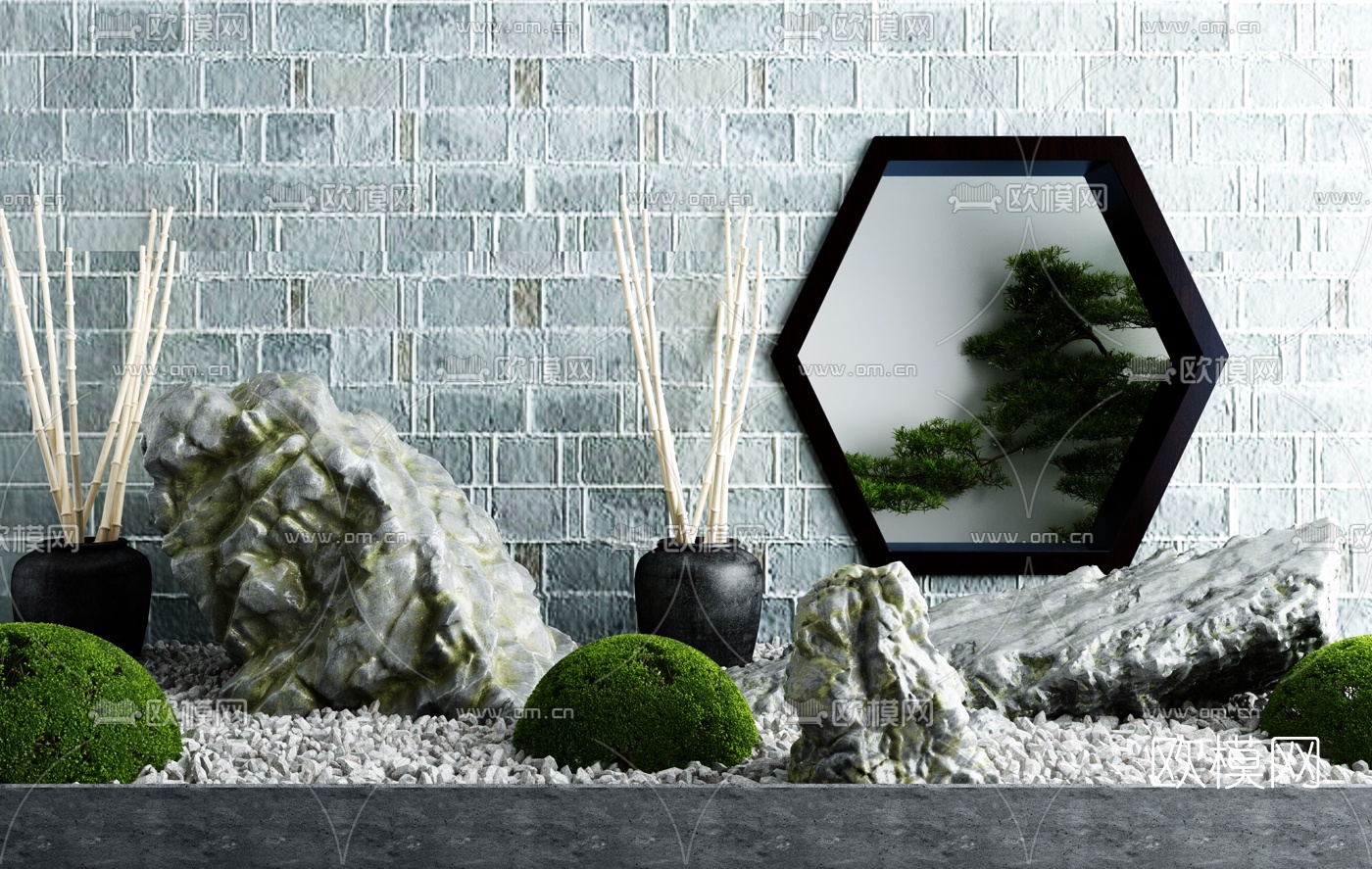 现代园林石头景观小品3d模型下载