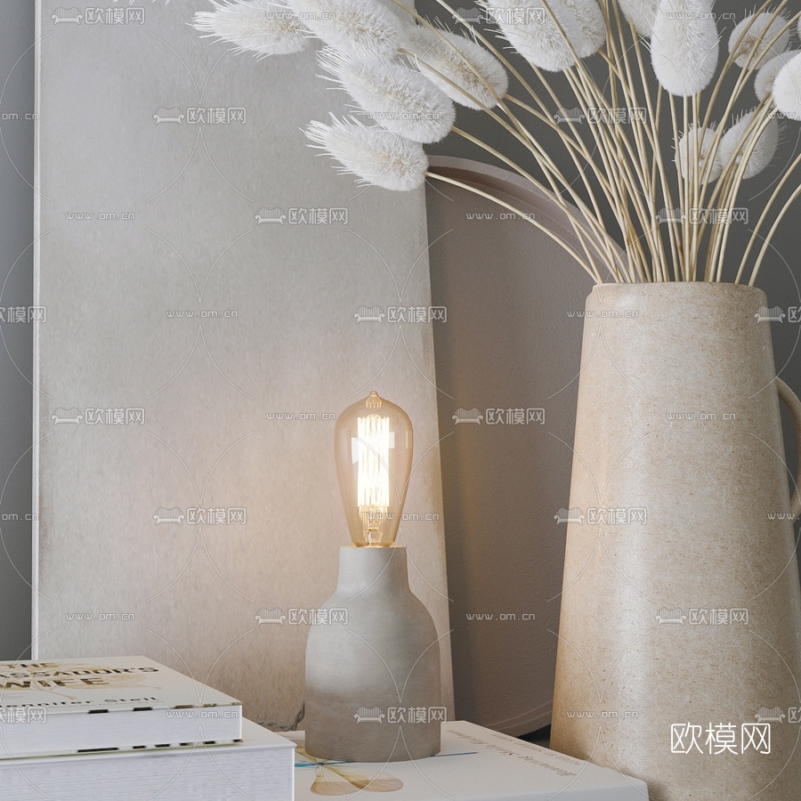 北欧干花书籍饰品摆件3d模型