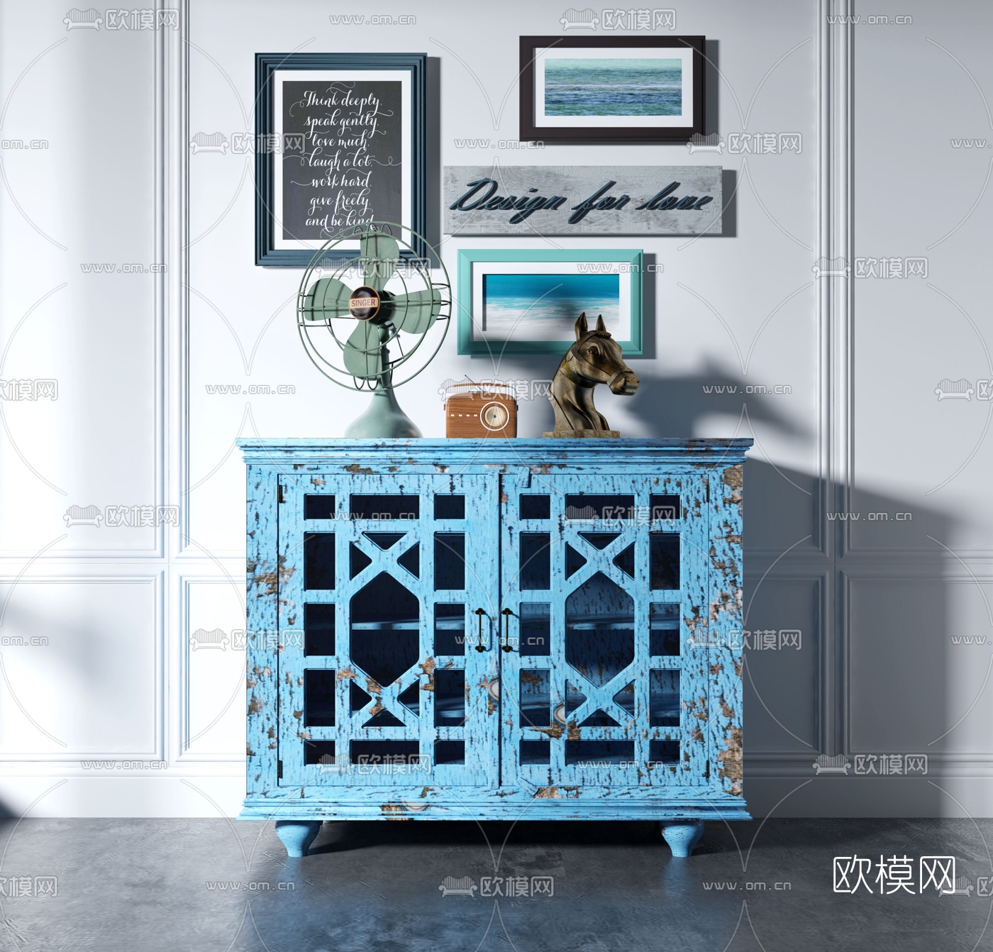 美式复古边柜免费3d模型下载