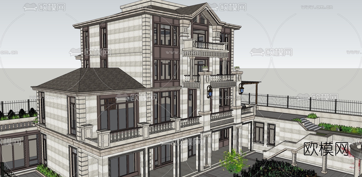 欧式别墅外观su模型下载（渲染图5）