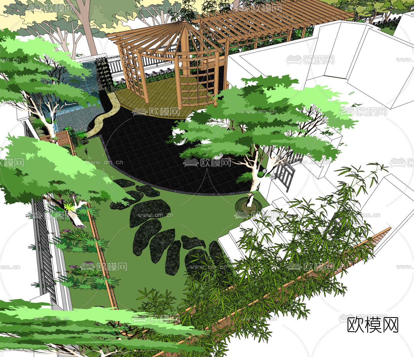现代庭院花园免费su模型下载