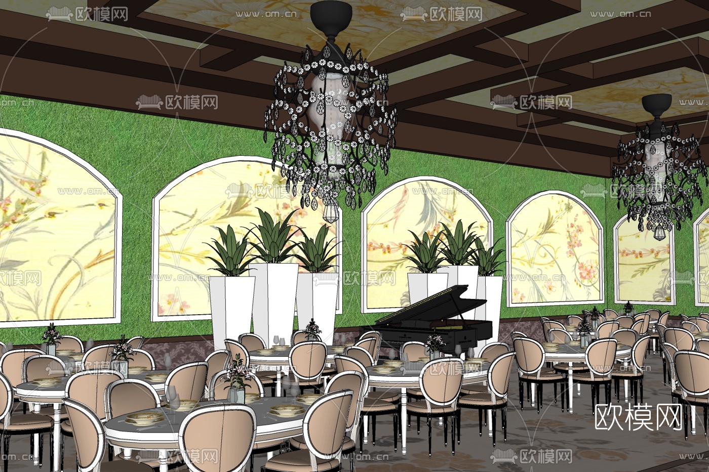 欧式主题餐厅免费su模型下载