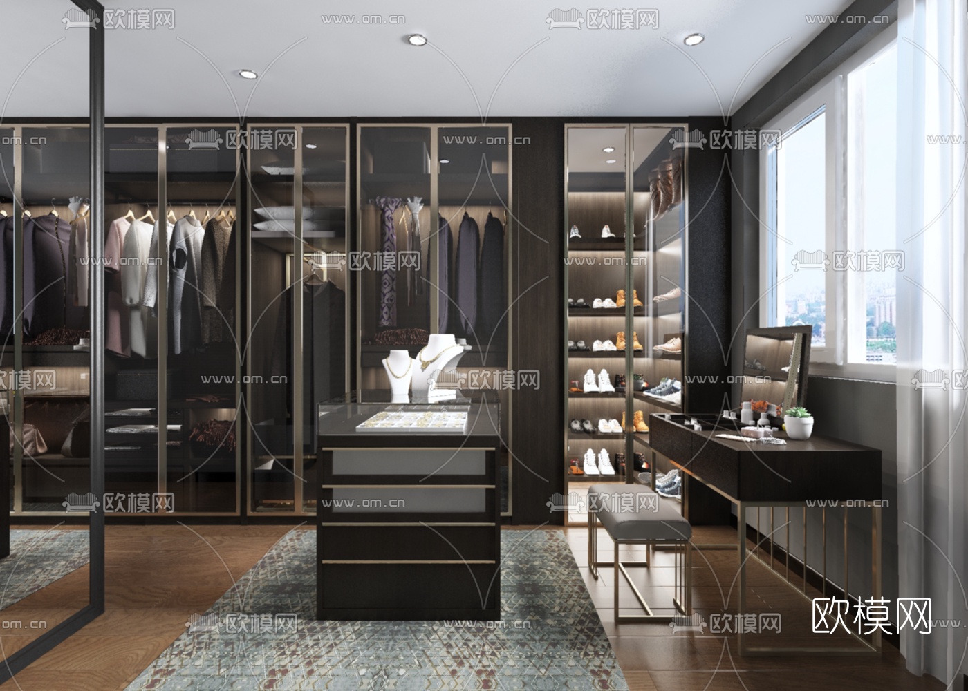 现代轻奢衣帽间3d模型下载