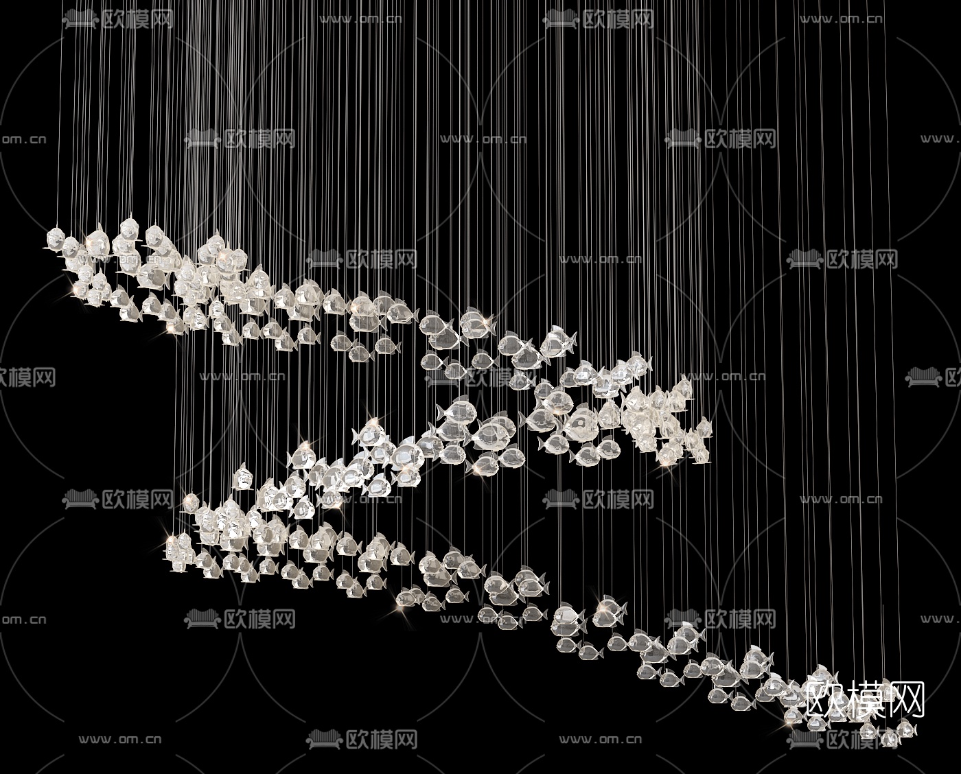 现代玻璃鱼形装饰灯3d模型下载（渲染图1）