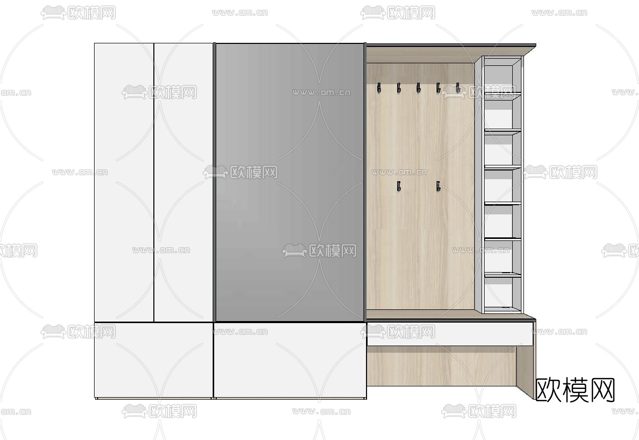 北欧原木衣柜su模型下载