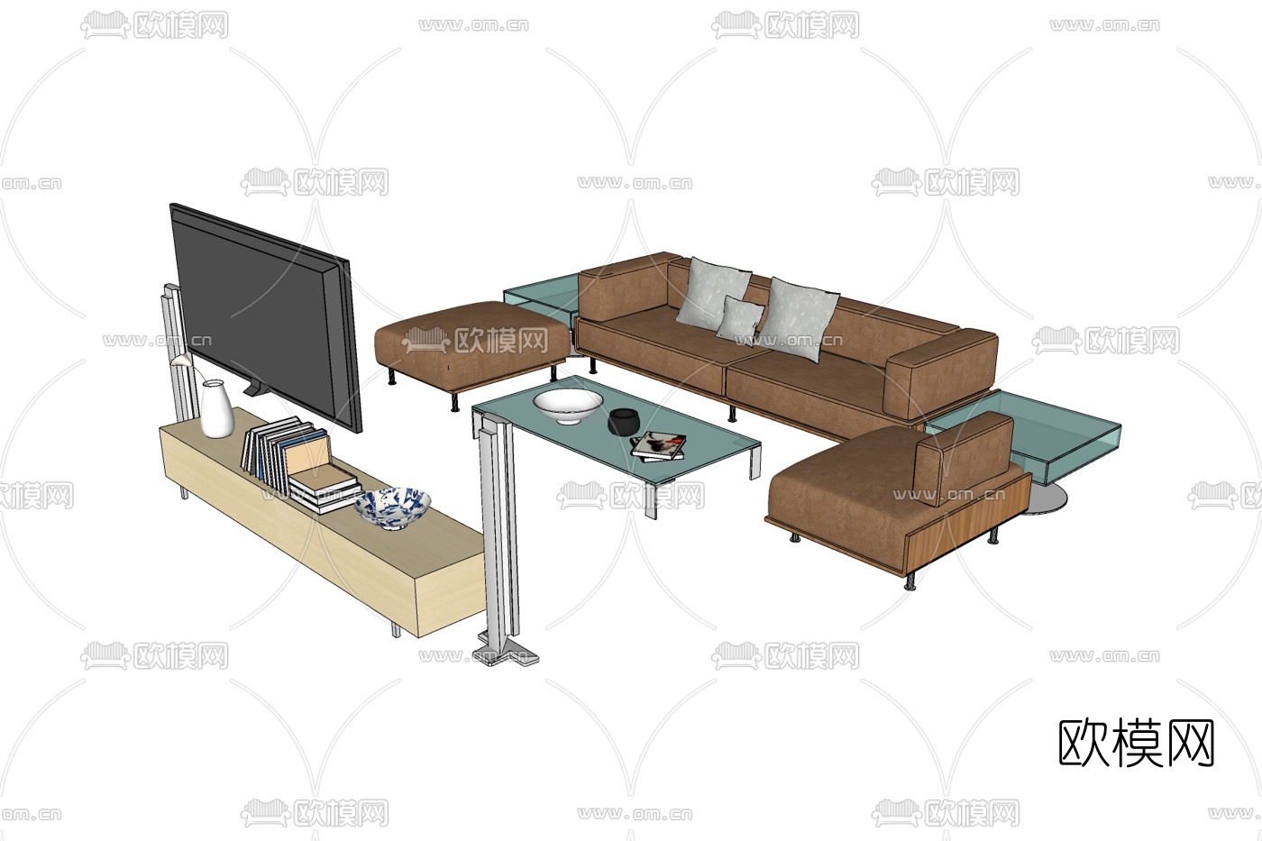现代布艺组合沙发免费su模型下载