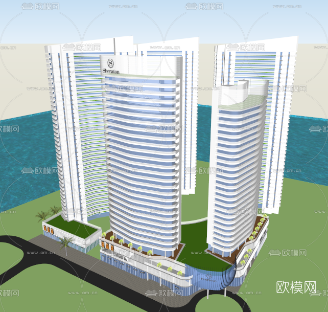 现代海边酒店su模型