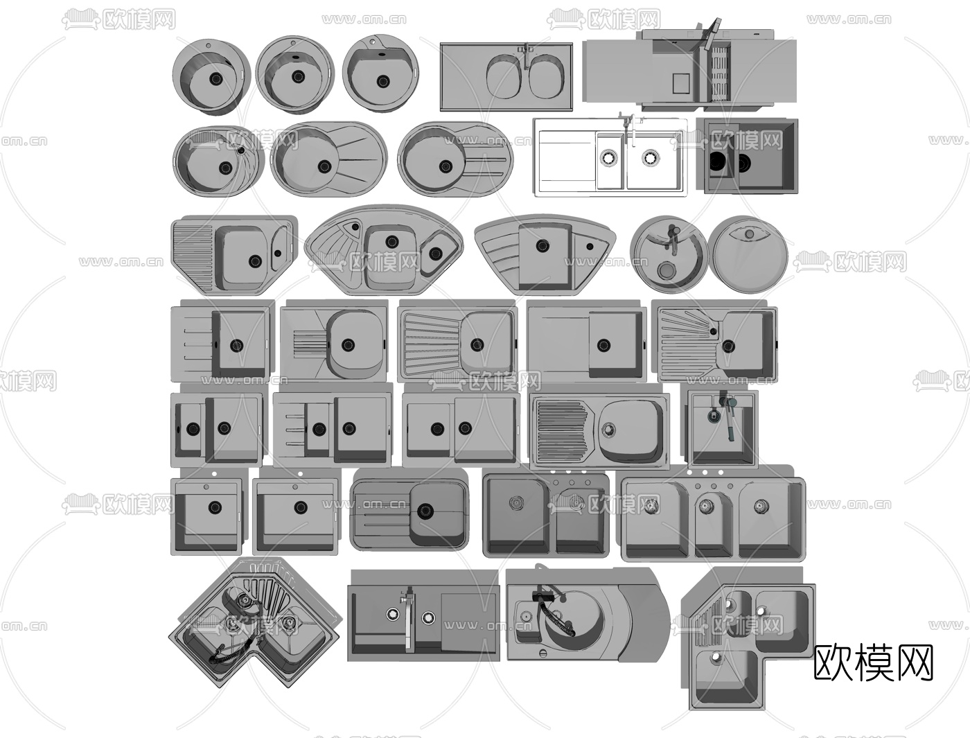 现代厨房台盆组合su模型下载