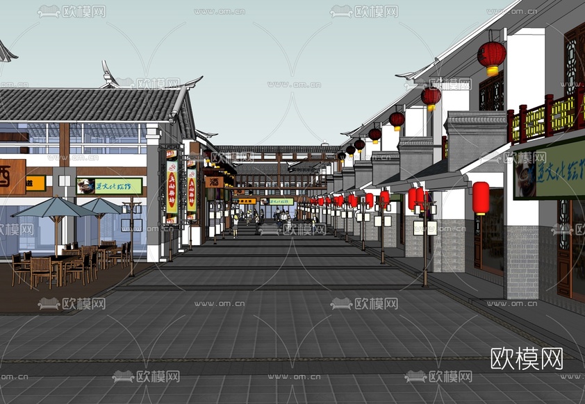 中式商业街免费su模型下载_ID10393742_sketchup模型下载-欧模网