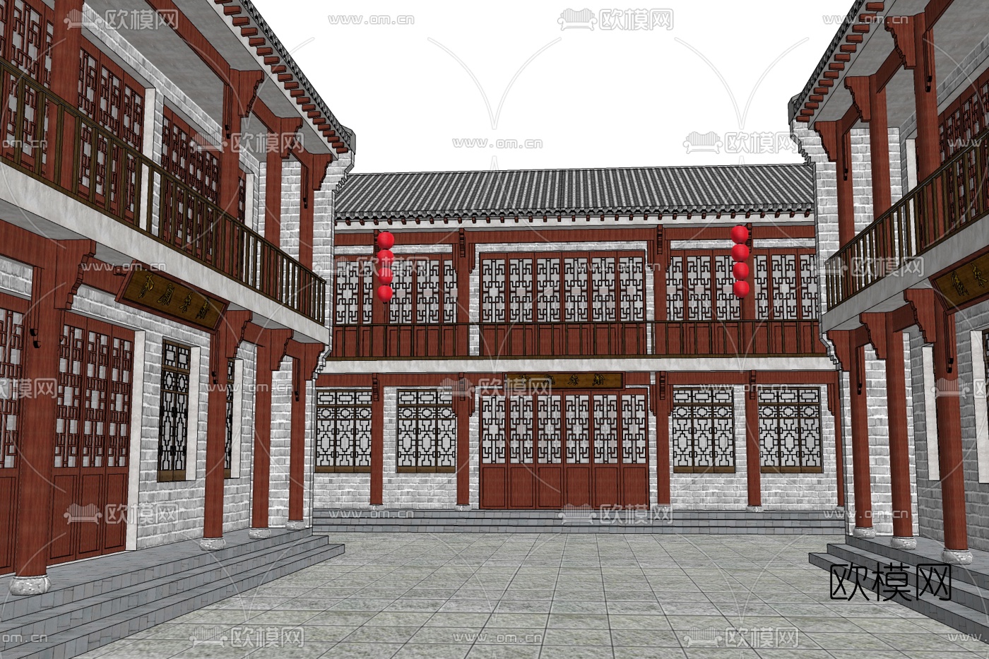 中式古建客栈免费su模型下载