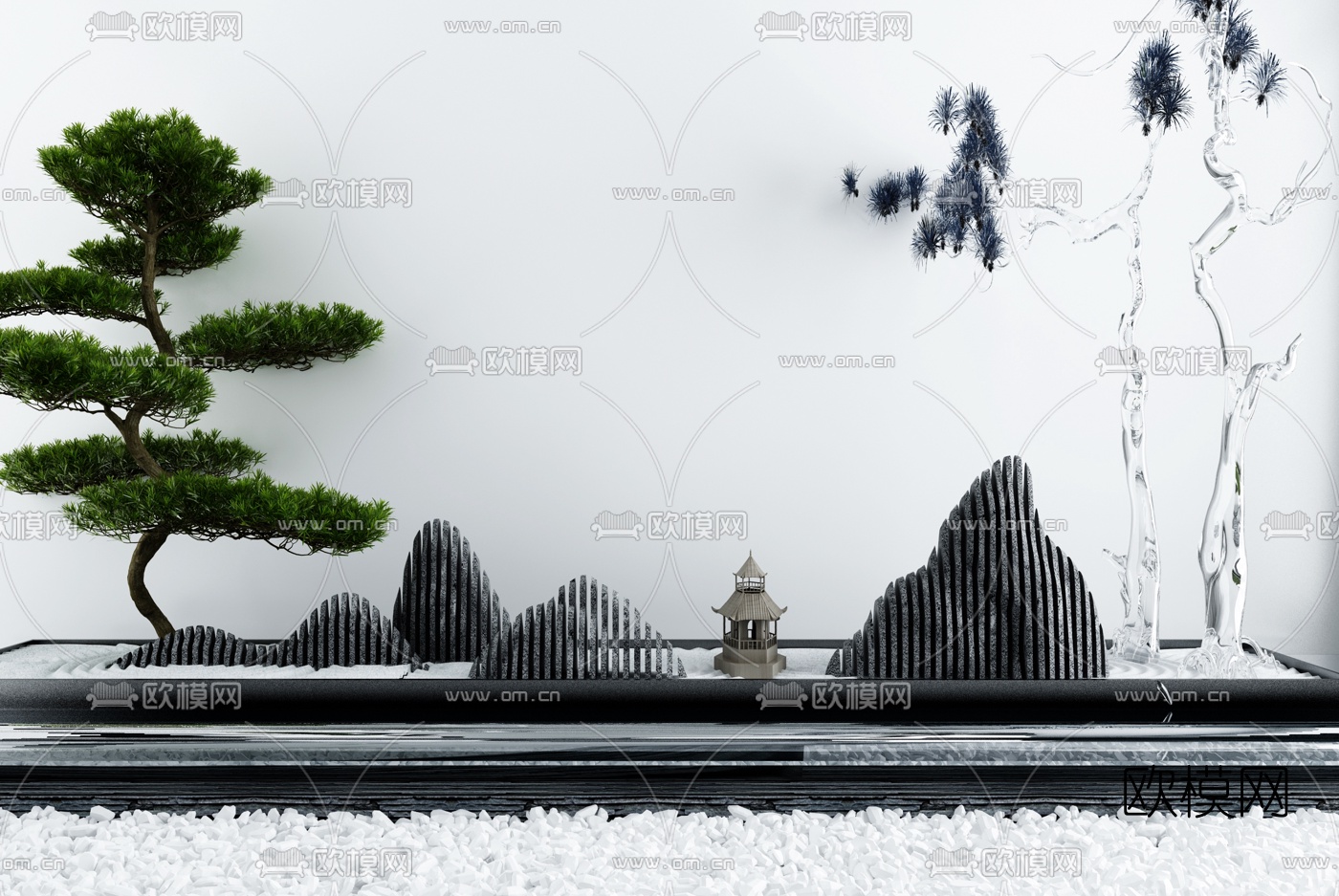 新中式假山景观小品3d模型