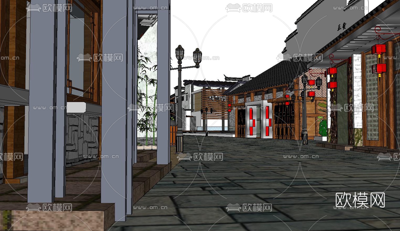 中式商业街su模型下载（渲染图4）