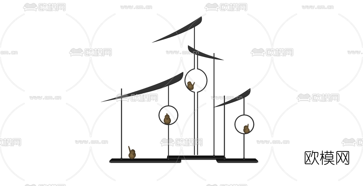 新中式小鸟摆件su模型下载