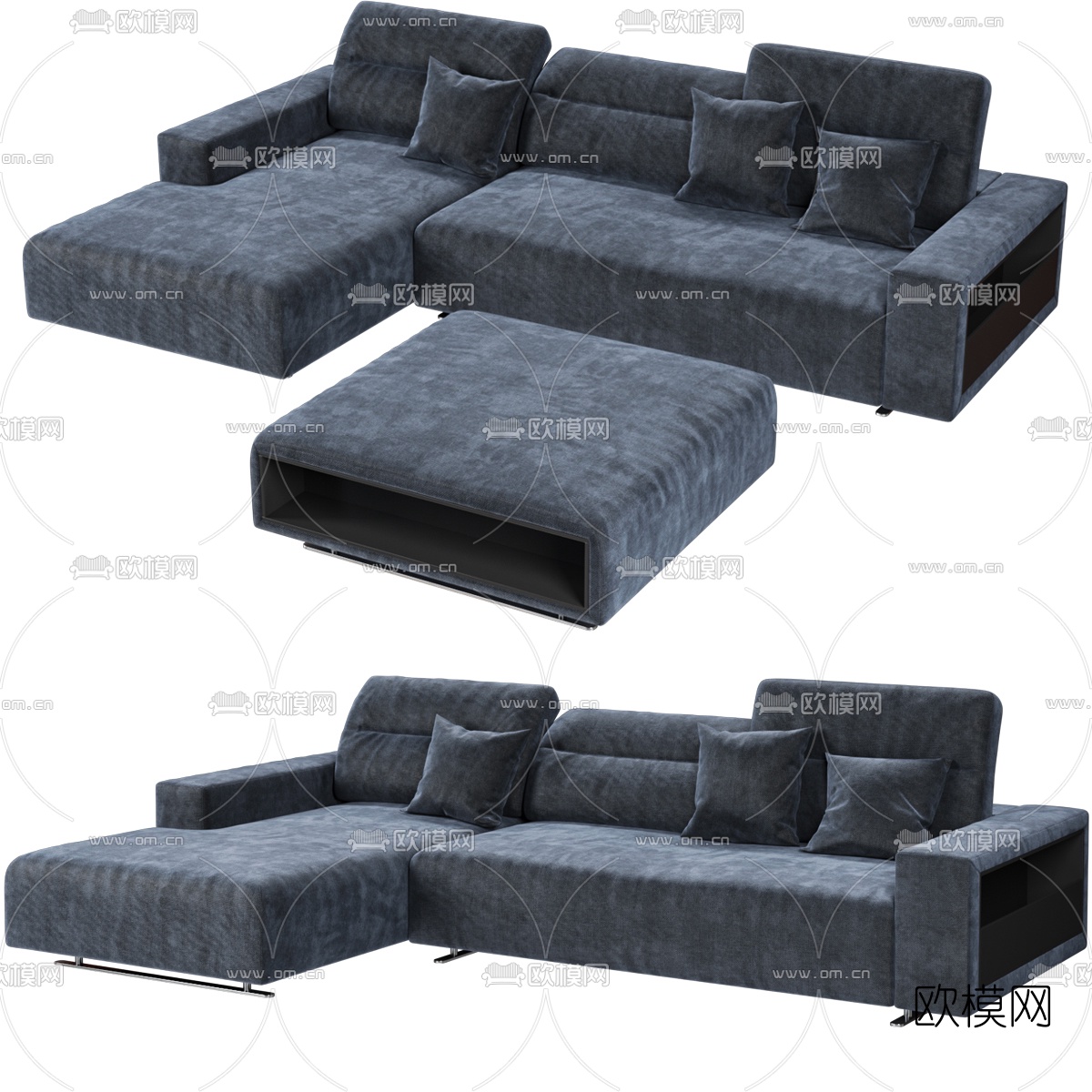 现代布艺拐角沙发3d模型下载（渲染图2）