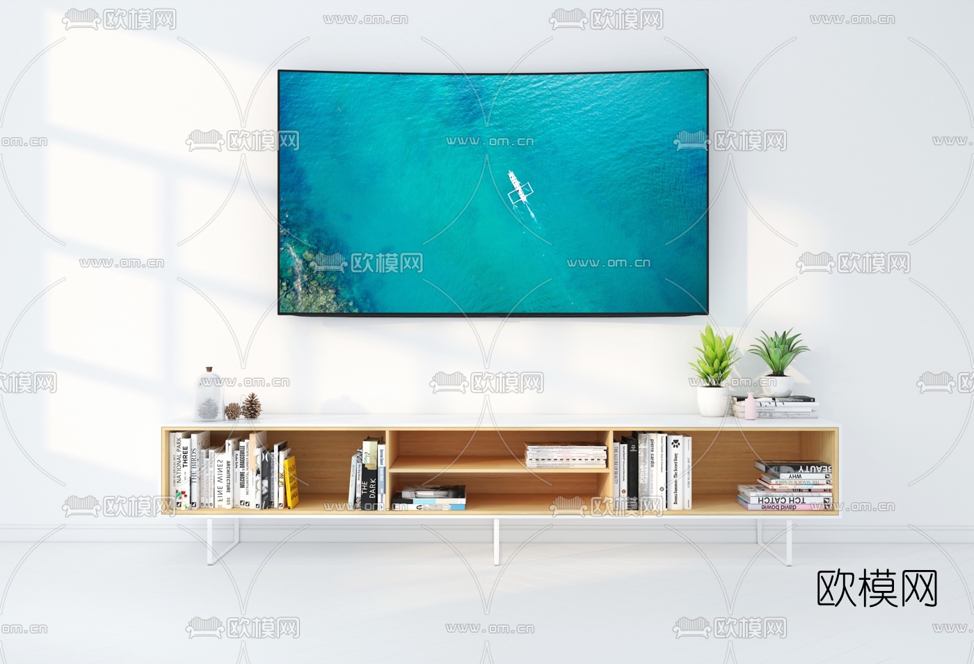 北欧简易电视柜3d模型下载（渲染图1）