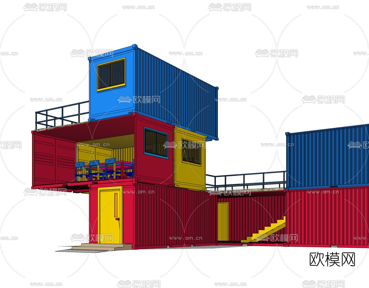 工业风集装箱住宅免费su模型下载