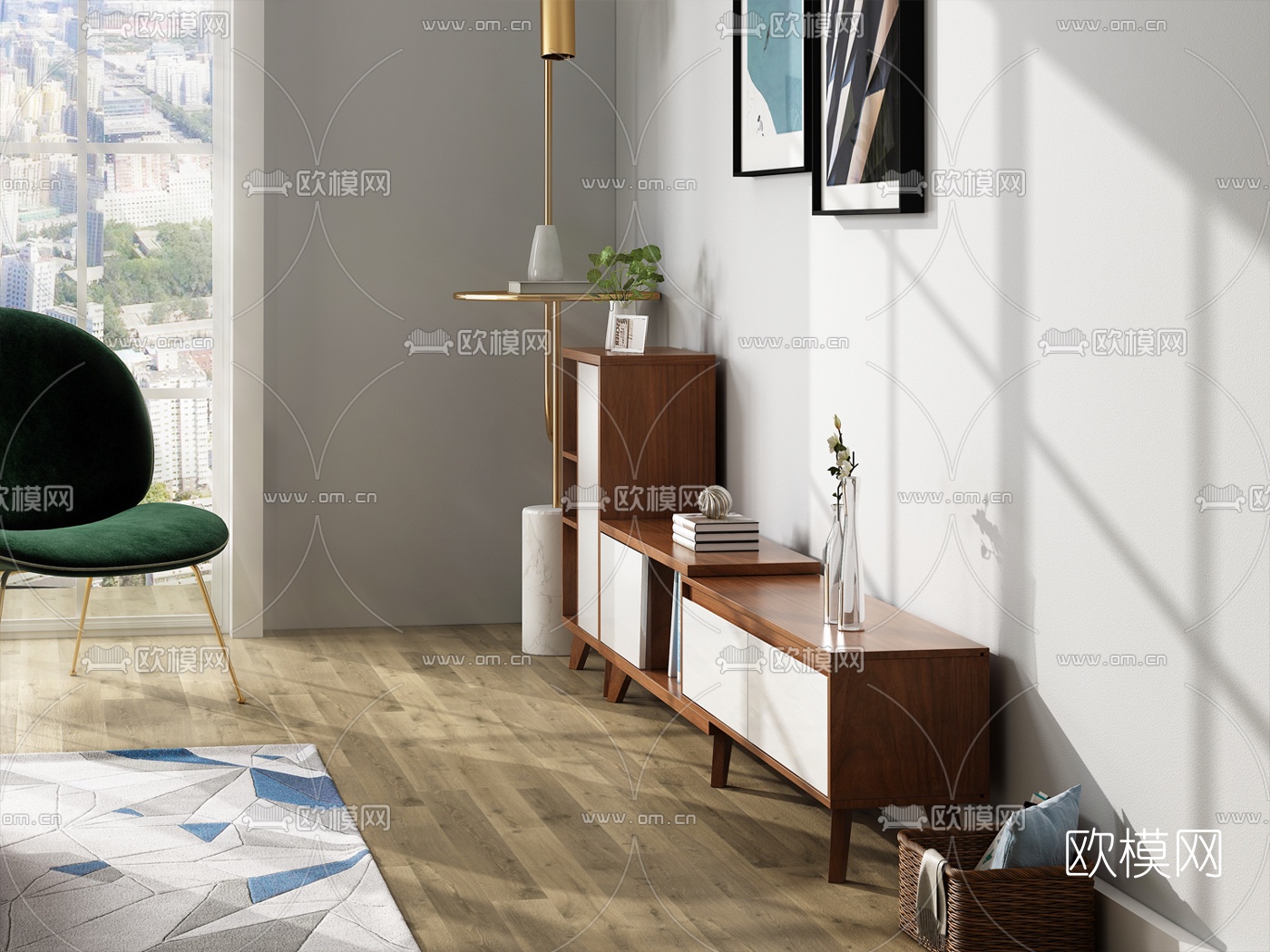 北欧电视柜茶几3d模型下载（渲染图2）