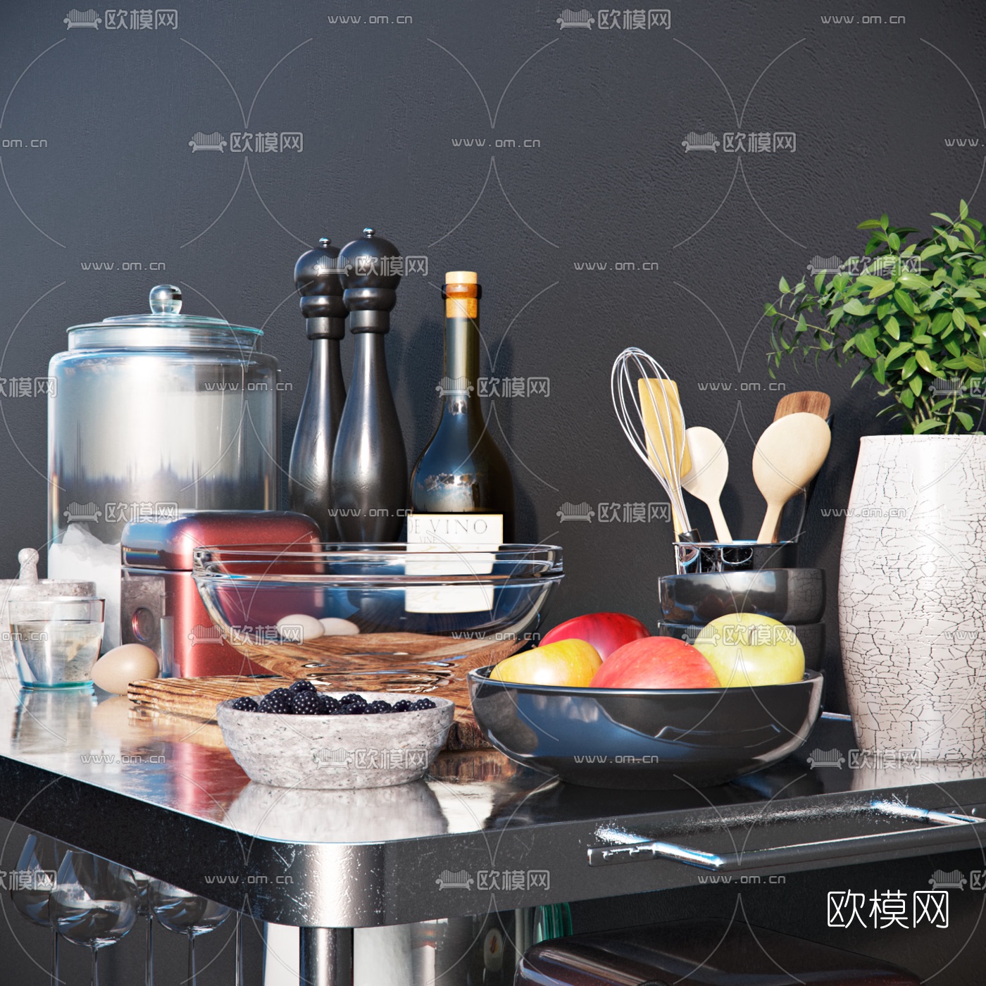 北欧厨房厨具组合d模型下载（渲染图2）