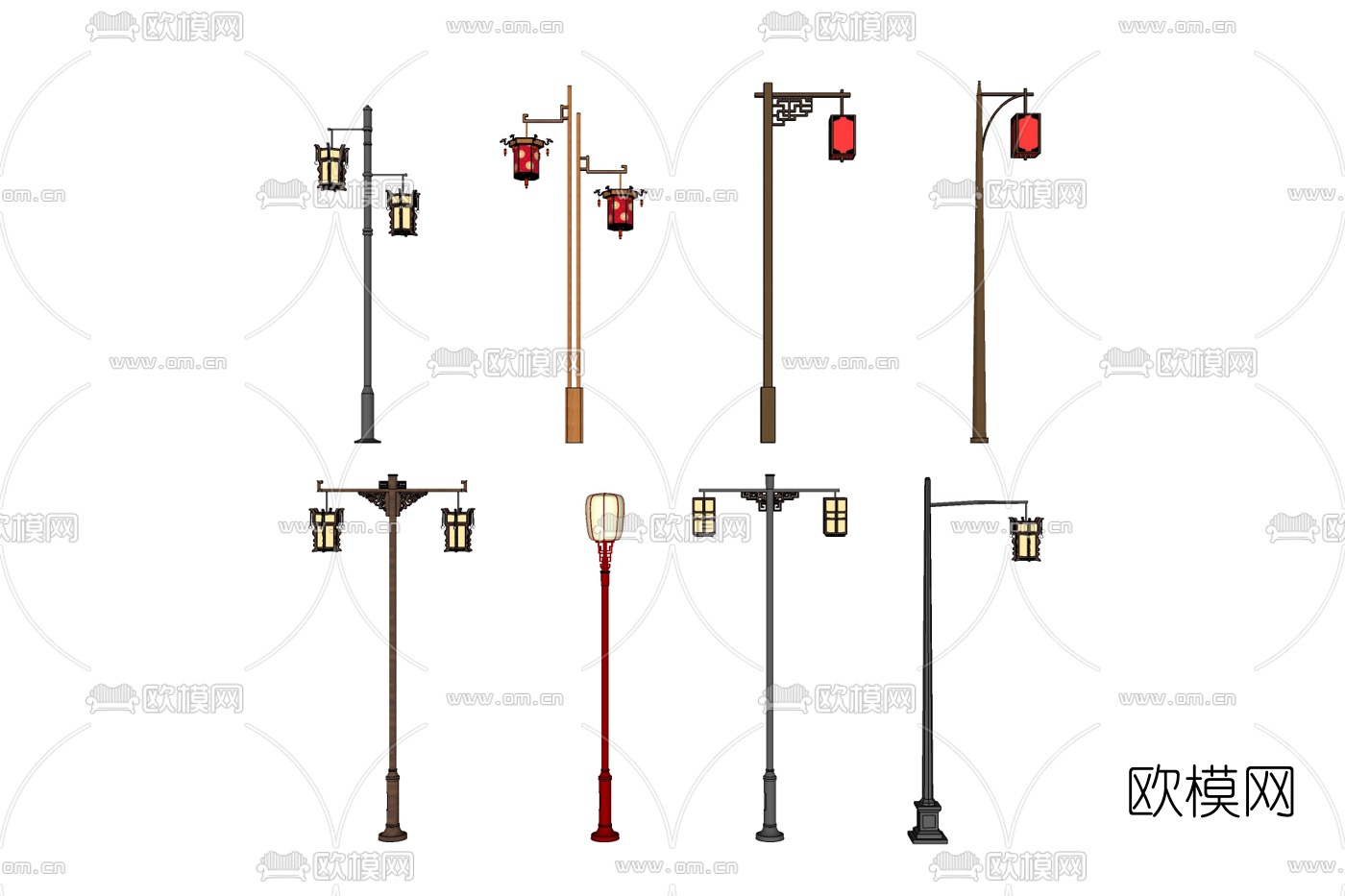 中式金属路灯免费su模型下载