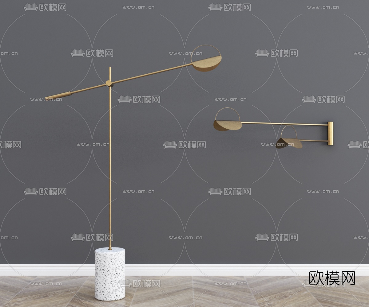 现代金属落地灯壁灯3d模型下载（渲染图1）
