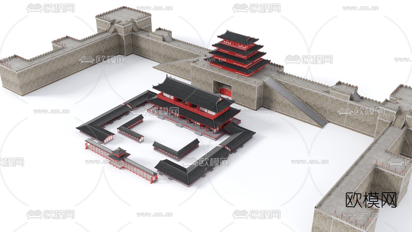 中式楼阁古廊桥3d模型下载（渲染图3）