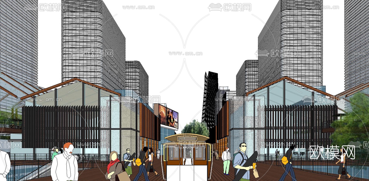 现代商业街su模型