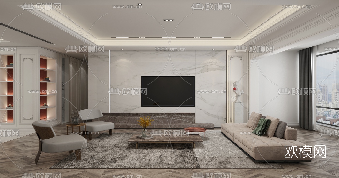 简欧客厅餐厅3d模型下载（渲染图4）