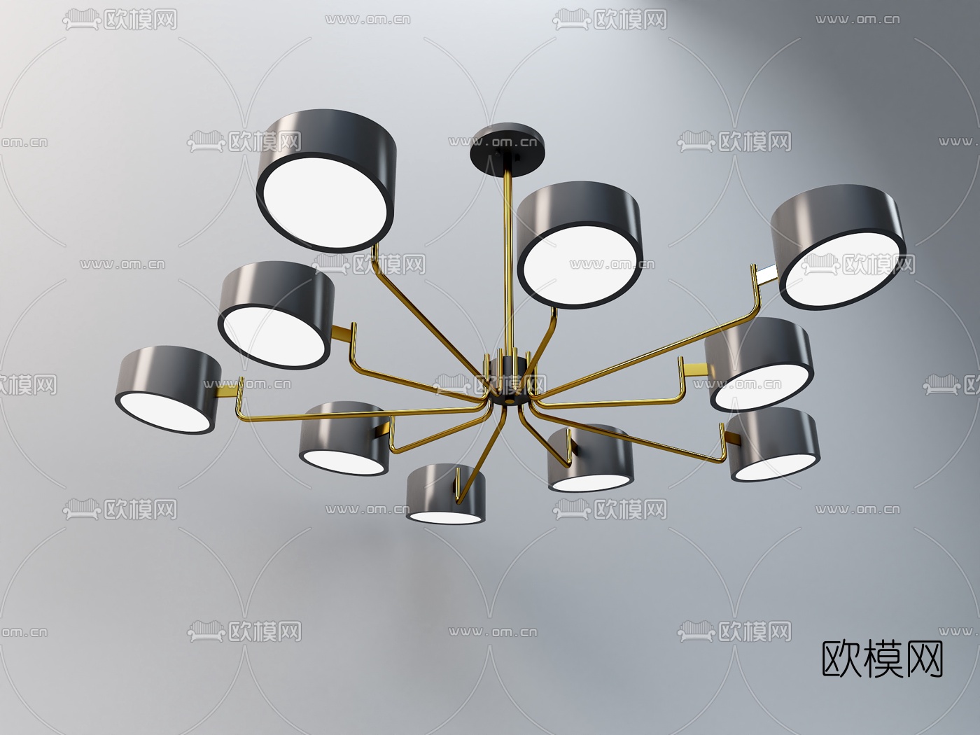 北欧金属多头吊灯3d模型下载（渲染图2）