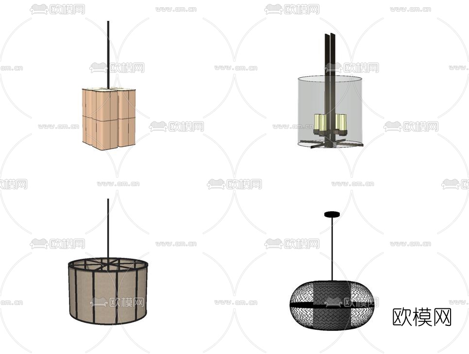 新中式金属吊灯su模型下载