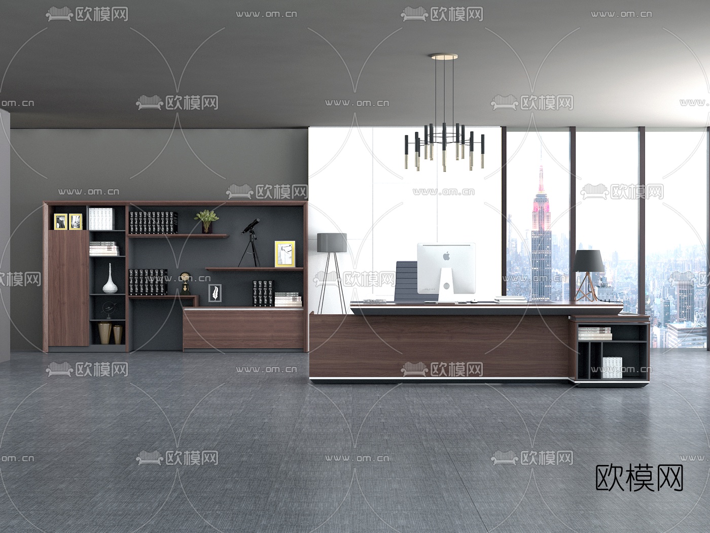 现代实木大班台办公桌3d模型